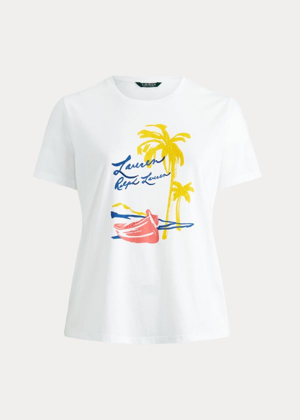 Women's Ralph Lauren Print Cotton-Blend T Shirts | 315627CDS